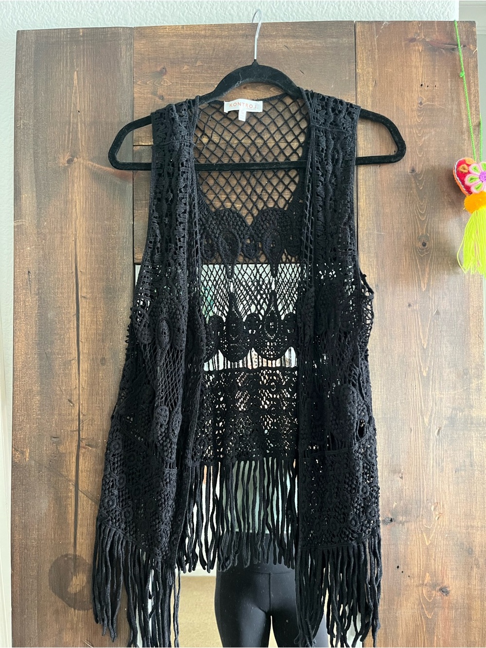 Black Crochet Fringe Vest - Boho Women's Top